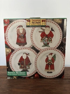 Juego de 4 platos de postre/ensalada vintage SAKURA Debbie Mumm SANTA'S RETWEET en caja Foto 1 de 3