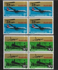 1970 Australia QANTAS 50th Anniversary MNH Blocks Set of 4x[6c/30c] Stamp issues - Picture 1 of 2