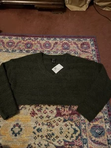 NWT FOREVER 21 Cropped Long Sleeve Knit Sweater Top, Olive Green, Size M - Picture 1 of 11