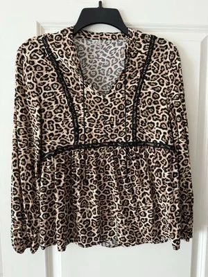 Blusa Mudd Para Mujer Estampado Leopardo Hobo Cuello en V Borlas Jersey Manga Larga Talla L Foto 1 de 4
