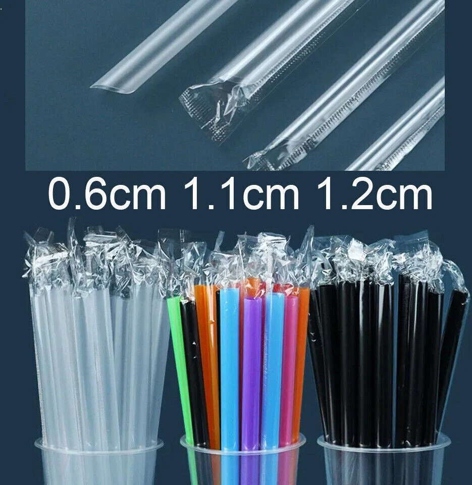 100-500X Jumbo Plastic Clear Straws Black Straws Colorful Drink Straws 19-25cm - image 1 of 4