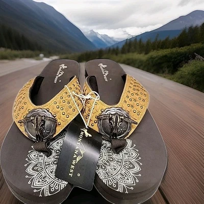 Montana West Wedge Sandal Beaded Western Longhorn Skull Concho Womens 11 - Image 1 of 4