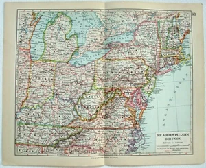 Northeastern USA - Original 1931 German Language Map by Meyers. Vintage - Picture 1 of 3