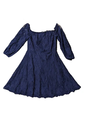 Mini Vestido para Mujer BB DAKOTA Acampanado Fuera del Hombro Encaje Azul Deshuesado Talla 6 Foto 1 de 4