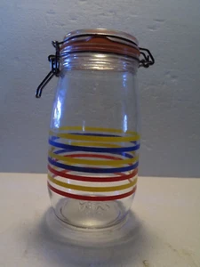 Vintage Glass Wire Bail Jar Canister Storage in Primary Stripe 1.5 L - Picture 1 of 7