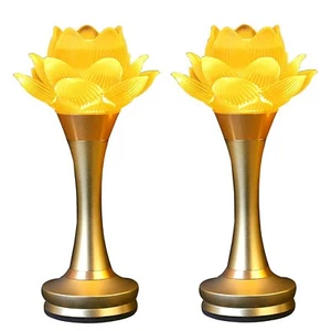 1Pair - LED Glazed Lotus Buddhist Lamp, Light offering Before Buddha, USB Rec... - Picture 1 of 8