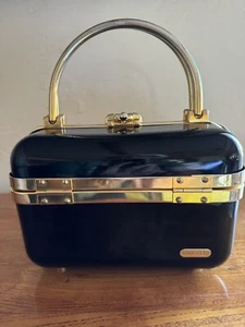 Vtg. 50's Baulotto Italy Black Lucite Goldtone Hardware Handbag Box Purse - Picture 1 of 13