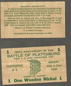 1939 Battle of Plattsburg 125th Anniversary   Wooden Nickel Flat  stk#N400