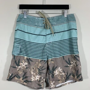 Panama Jack Mens Board Swim Stripe Floral Shorts Sz 32 Green Tan - Picture 1 of 5