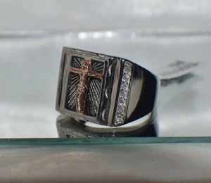 RELIGIOUS JESUS CROSS~CUBIC ZIRCONIA~UNISEX STAINLESS STEEL FATHER'S DAY RING - Picture 1 of 8