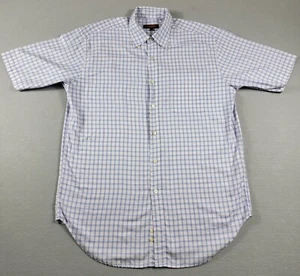 Austin Reed London Shirt Mens Large White Blue Pink Cotton Candy Plaid Button Up - Picture 1 of 12