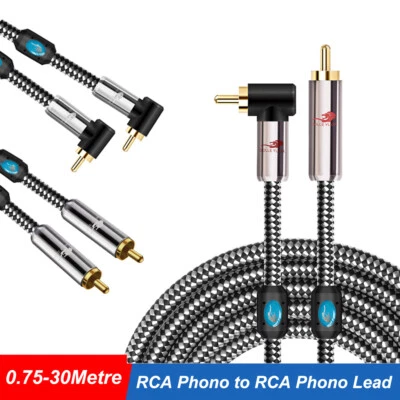 Gold RCA Phono to RCA Phono Lead OFC Silver Plated Cables 0.75 - 30 Metres - Image 1 of 4