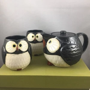 SET 3 teiere e tazze giapponesi Kotobuki set Midnight Lucky Owl Made in Japan - Foto 1 di 5