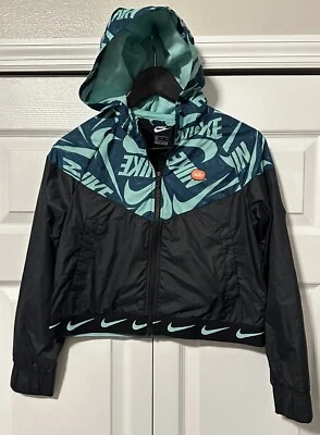 Nike Girls Cropped Long Sleeve Black & Turquoise Zip Up Jacket Youth Sz Large L - Image 1 of 3