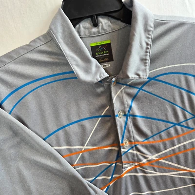 Greg Norman Play Dry Shark Tasso Elba Gray Polo Slim Fit Shirt Sz L Artsy Decor - Image 1 of 4