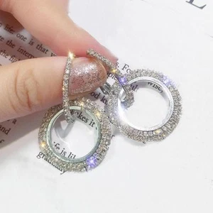 MODA ÉPICA - Pendientes de aro circulares de cristal de moda de lujo - Plata - Imagen 1 de 5