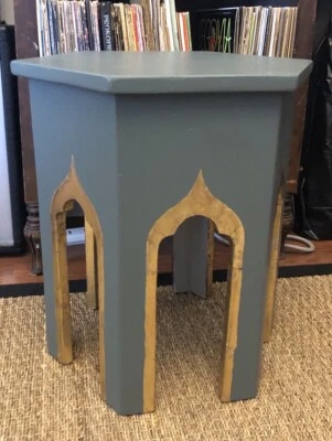 Handmade Side Table Hexagon Dark Academia Arches - Image 1 of 4