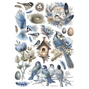 Stamperia A4 RICE PAPER - BEST SELLERS - BLUE BIRDS, Decoupage Egg Nest Feather - Picture 1 of 1