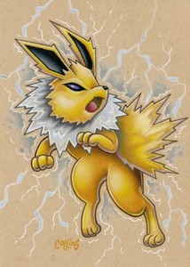 Jolteon Eeveelution Eevee Pokemon drawing 5x7 pop wall art Print card SIGNED