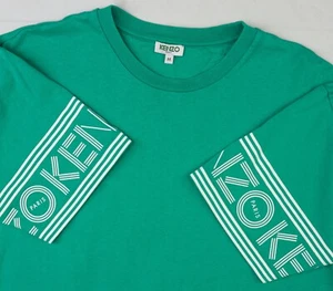 Kenzo Paris T-Shirt Mens M Medium Green Cotton Crew Neck Cuff Print Logo Tee - Picture 1 of 13