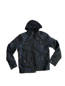 Buffalo David Bitton Hooded Motorcycle Jacket 6-Pockets Black Jafur, Large - Picture 1 of 3