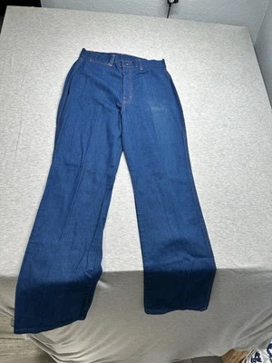 Pantalones de mezclilla Montgomery Ward azules de colección años 70 ribete naranja 30x32 cintura alta Foto 1 de 4