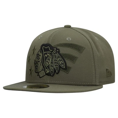 Bandera de apreciación militar New Era Olive Chicago Blackhawks 59FIFTY para hombre Foto 1 de 4