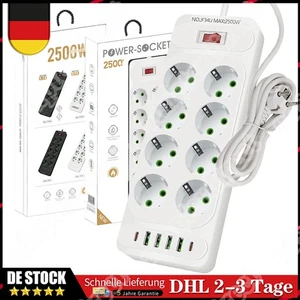 Steckdosenleiste mit USB Mehrfachsteckdose Steckdose Mehrfachstecker 8 fach DE - Bild 1 von 15