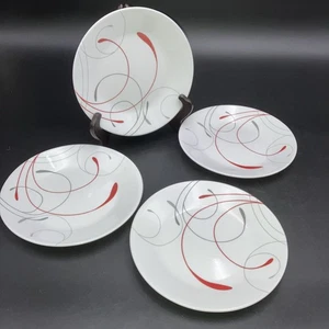 Corelle ~ Splendor ~ Round Bread Plates ~ Red Gray Swirls ~ Set of 4 ~ 6 1/4" - Picture 1 of 4