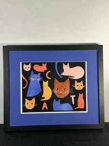 Stampa artistica gatto firmata Kristen Solecki 2020 illustrazione moderna incorniciata 16x13,5 - Foto 1 di 10