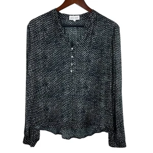 Bella Dahl Size Medium Black White Print Sheer Popover Long Sleeve Blouse Modern - Picture 1 of 8