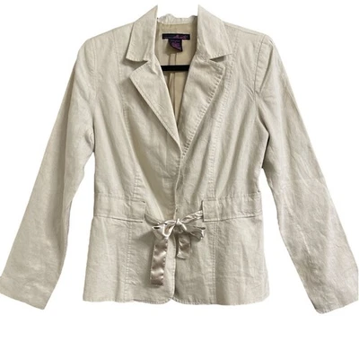 Willi Smith Khaki Linen Tie Waist Tailored Blazer 4 - Image 1 of 4