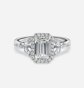 Anillo de compromiso certificado IGI diamante cultivado en laboratorio 1,50 quilates corte esmeralda platino 950 - Imagen 1 de 9