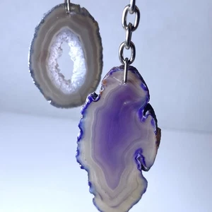 Agate Slice Crystal Keychains from Brazil. 2 count. - Picture 1 of 16