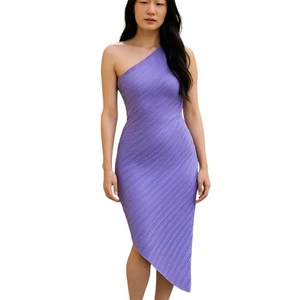 Kirious Plisse Dress Size large Purple One Shoulder Pull On Party Fully Lined - Picture 1 of 10