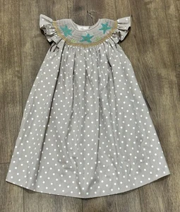 Rosalina Vestito Bishop Bambina Smocked Pois Manica Increspata Taglia 3T - Foto 1 di 5