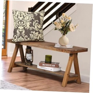 43" Farmhouse Wood Bench, Long Rustic Indoor Storage Bench for 43" wood bench - Picture 1 of 7