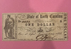 ~ Oct. 10, 1861 $1 One Dollar State of North Carolina Civil War Banknote - Picture 1 of 2