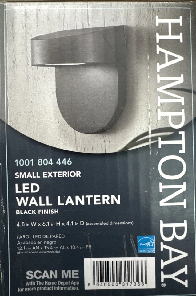 Hampton Bay Black Outdoor LED Wall Lantern Sconce with Frosted Glass ILW1691L-3 Foto 1 de 1