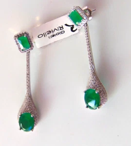 ORECCHINI DONNA - ARGENTO 925 -PENDENTI GEOMETRICO VERDE  QUARZI E ZIRCONI - Imagen 1 de 4