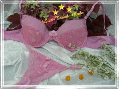#90 | BH-Set - transparente Spitze / String - Blütenspitze - rosa - Gr. 75 C - Bild 1 von 4