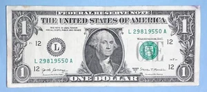 Billete de cumpleaños de 29 de agosto de 1955 billete de un dólar de $1 L 29819550 A (29 - 8 - 1955 _)` - Imagen 1 de 2