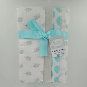 4 Pack Baby Burp Cloths, Blue / Gray, Elephant, 100% Cotton, Shower Gift, L1 MP - Picture 1 of 4