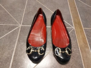 Gucci Women Brass Horsebit Black Leather Low Heel Flats Shoes SZ 8 $790 Italy - Picture 1 of 12