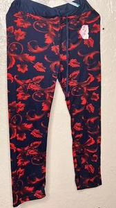 Womens Lounge Pajama Pants Small Navy Red Floral Elastic Waist Drawstring - Picture 1 of 4