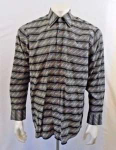 Scala Milano Italy Gray Black Striped Men's Button Down Long Sleeve Shirt Size M - Picture 1 of 5