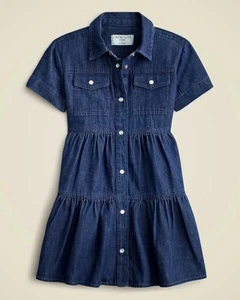 New Crewcuts Girl Dark Wash Denim Short Sleeve Patch Pocket Shirt Dress 12 - Picture 1 of 4
