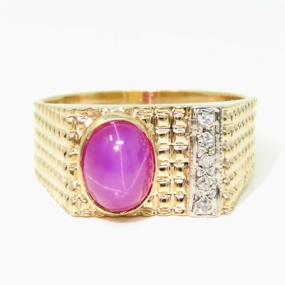 NYJEWEL 14k Two Tone Gold Star Ruby & Diamond Signet Ring Signed KIME - Image 1 of 4