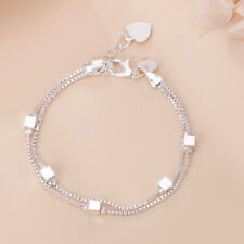 925 sterling Silver charms double chain Bracelets for Women cute link Jewelry