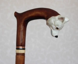 Bastón de caminar Spitz blanco bastón perro de madera tallado a mano - Imagen 1 de 7